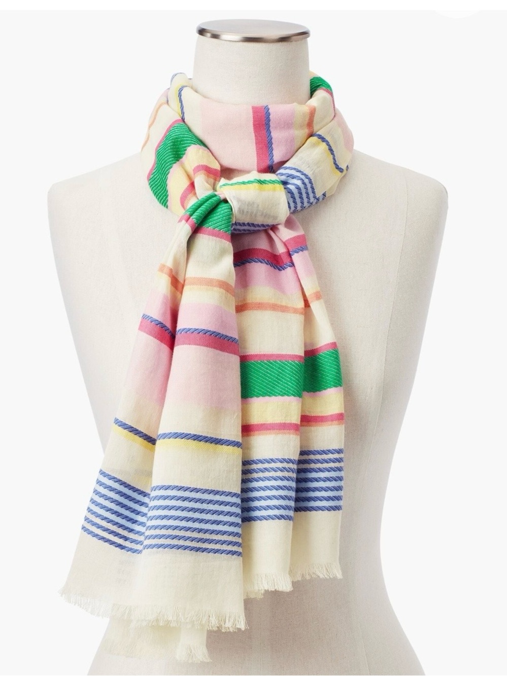 TALBOTS YARN-DYED STRIPE SCARF - Cream, Pink & Green 100% COTTON